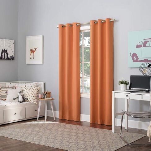 Sun Zero Halton Bright Vibes Total Blackout Grommet Curtain Panel, 40" x 84", Orange in Saudi Arabia