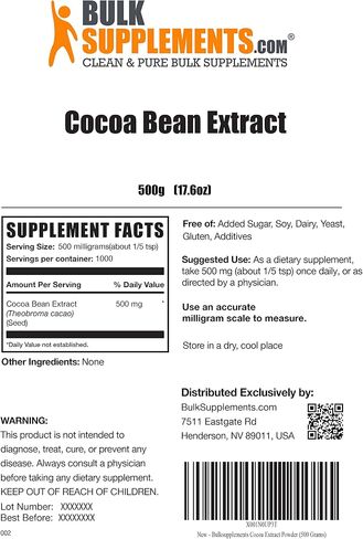 BulkSupplements.com Cocoa Extract Powder - Polyphenols Supplement - Circulation Supplements Flavonoids Supplements - Sugar Free Cocoa Powder - Cocoa Powder (250 Grams - 8.8 oz) in Saudi Arabia