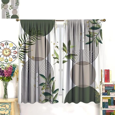 Eucalyptus Leaf Curtains, Watercolor Floral Spring Botanical Green Plants Herb Print Rod Pocket Blackout Window Treatment for Farmhouse Cafe Bedroom 42x45 Inch in Saudi Arabia