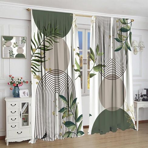 Eucalyptus Leaf Curtains, Watercolor Floral Spring Botanical Green Plants Herb Print Rod Pocket Blackout Window Treatment for Farmhouse Cafe Bedroom 42x45 Inch in Saudi Arabia