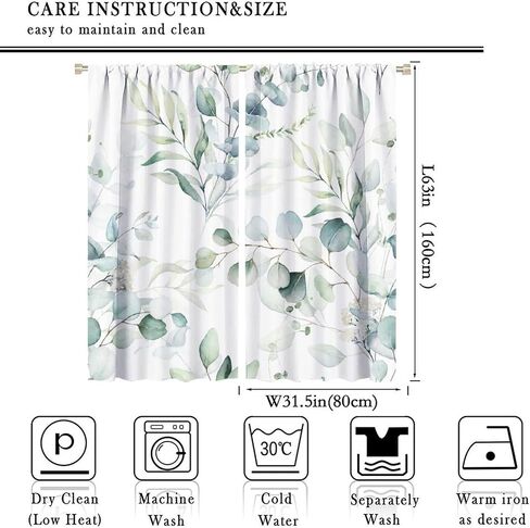 Eucalyptus Leaf Curtains, Watercolor Floral Spring Botanical Green Plants Herb Print Rod Pocket Blackout Window Treatment for Farmhouse Cafe Bedroom 42x45 Inch in Saudi Arabia
