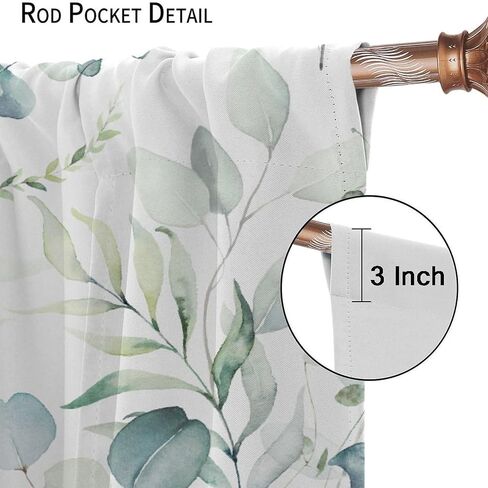 Eucalyptus Leaf Curtains, Watercolor Floral Spring Botanical Green Plants Herb Print Rod Pocket Blackout Window Treatment for Farmhouse Cafe Bedroom 42x45 Inch in Saudi Arabia