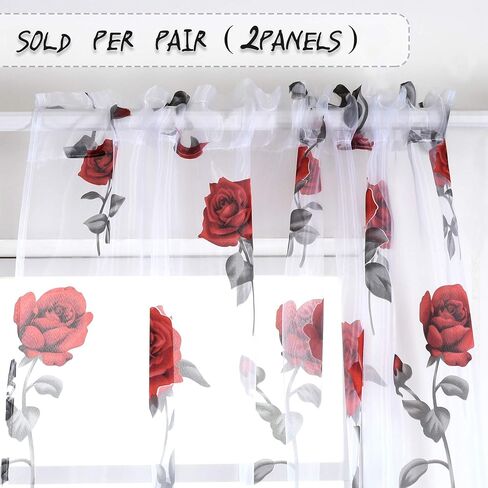 HUTO Christmas Rod Pocket Sheer Curtains for Living Room 84 Inches Long Red Rose Curtain Panels Sheer Drapes for Girl Bedroom 2 Panels in Kuwait