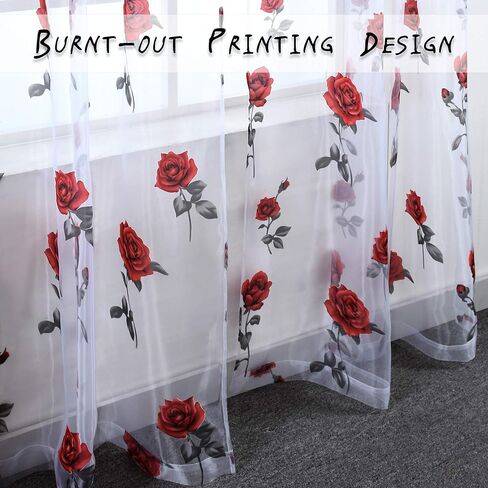 HUTO Christmas Rod Pocket Sheer Curtains for Living Room 84 Inches Long Red Rose Curtain Panels Sheer Drapes for Girl Bedroom 2 Panels in Kuwait