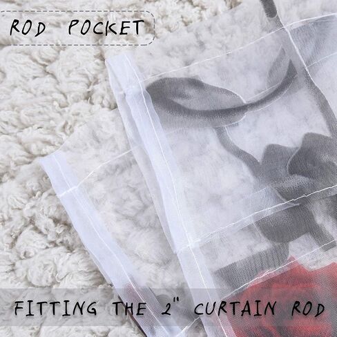 HUTO Christmas Rod Pocket Sheer Curtains for Living Room 84 Inches Long Red Rose Curtain Panels Sheer Drapes for Girl Bedroom 2 Panels in Kuwait