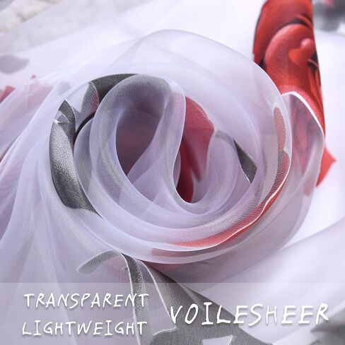 HUTO Christmas Rod Pocket Sheer Curtains for Living Room 84 Inches Long Red Rose Curtain Panels Sheer Drapes for Girl Bedroom 2 Panels in Kuwait