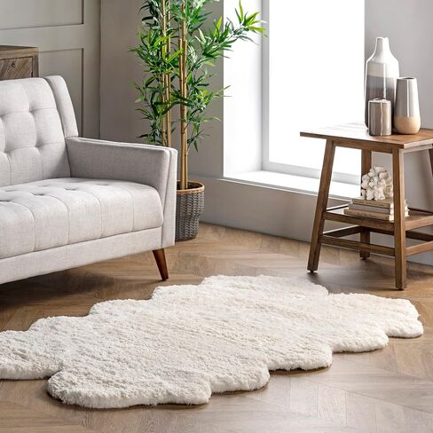 nuLOOM Quarto Faux Sheepskin Shag Area Rug, Shaped 4x6, Natural in Saudi Arabia