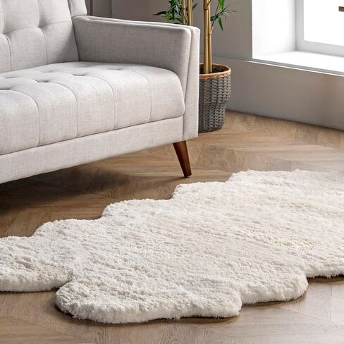 nuLOOM Quarto Faux Sheepskin Shag Area Rug, Shaped 4x6, Natural in Saudi Arabia