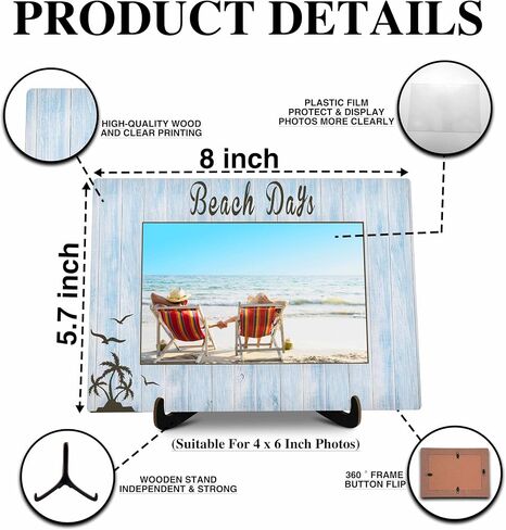 Beach Pictures Frame, Beach Days Photo Frame with Stand, Beach Vacation Gifts for Friend Friends, Summer Beach Theme Home Living Room Bedroom Decoration -a81 in Saudi Arabia