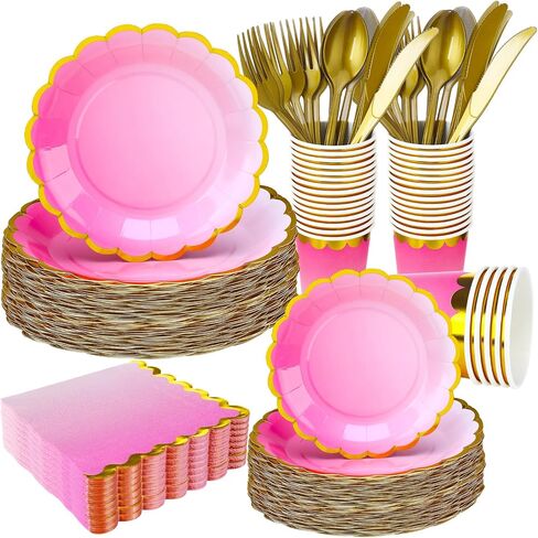 Yaomiao 336 Pcs Paper Plates Napkins Party Supply Disposable Dinnerware Set Scalloped Plates Cups Napkins with Plastic Forks Knives Spoons for 48 Guests Birthday Wedding Party(Gradient Blue, Classic) in Saudi Arabia