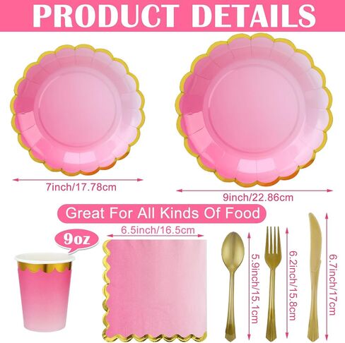 Yaomiao 336 Pcs Paper Plates Napkins Party Supply Disposable Dinnerware Set Scalloped Plates Cups Napkins with Plastic Forks Knives Spoons for 48 Guests Birthday Wedding Party(Gradient Blue, Classic) in Saudi Arabia