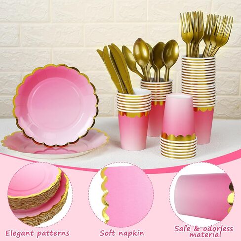 Yaomiao 336 Pcs Paper Plates Napkins Party Supply Disposable Dinnerware Set Scalloped Plates Cups Napkins with Plastic Forks Knives Spoons for 48 Guests Birthday Wedding Party(Gradient Blue, Classic) in Saudi Arabia