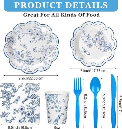 Yaomiao 336 Pcs Paper Plates Napkins Party Supply Disposable Dinnerware Set Scalloped Plates Cups Napkins with Plastic Forks Knives Spoons for 48 Guests Birthday Wedding Party(Gradient Blue, Classic) in Saudi Arabia