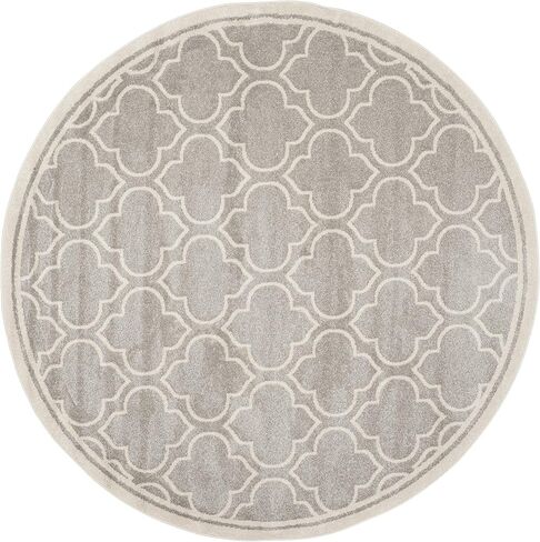 سجادة منطقة SAFAVIEH Amherst Collection - 5 أقدام مستديرة، رمادي فاتح وعاجي، تصميم هندسي مغربي، لا يتساقط ويسهل العناية به، مثالي للمناطق ذات الحركة العالية في غرفة المعيشة وغرفة النوم (AMT412B) in Saudi Arabia