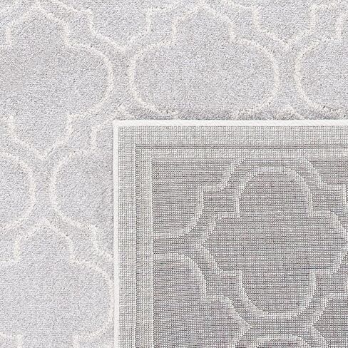 سجادة منطقة SAFAVIEH Amherst Collection - 5 أقدام مستديرة، رمادي فاتح وعاجي، تصميم هندسي مغربي، لا يتساقط ويسهل العناية به، مثالي للمناطق ذات الحركة العالية في غرفة المعيشة وغرفة النوم (AMT412B) in Saudi Arabia
