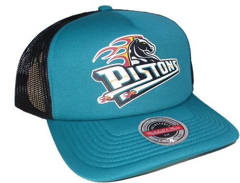 Mitchell & Ness Detroit Pistons Jersey Hook Trucker Mesh Snapback Adjustable Hat Cap - Teal in Saudi Arabia