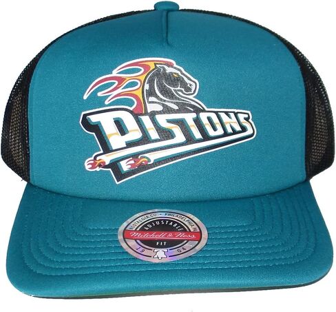 Mitchell & Ness Detroit Pistons Jersey Hook Trucker Mesh Snapback Adjustable Hat Cap - Teal in Saudi Arabia