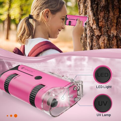 100x-250x Mini Pocket Microscope for Kids Adults, Protable Handheld Microscope with 5 Microscope Slides, Phone Adapter, Miniscope Portable Microscope Kit for Kids Adults Science Lab Education, Pink in Saudi Arabia