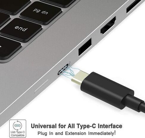 كابل تمديد Herfair USB من النوع C ذكر إلى أنثى، 0.6 قدم، متوافق مع Thunderbolt 3، نقل بيانات بسرعة 10 جيجابت في الثانية، شحن سريع 100 وات، دوران 180 درجة in Kuwait