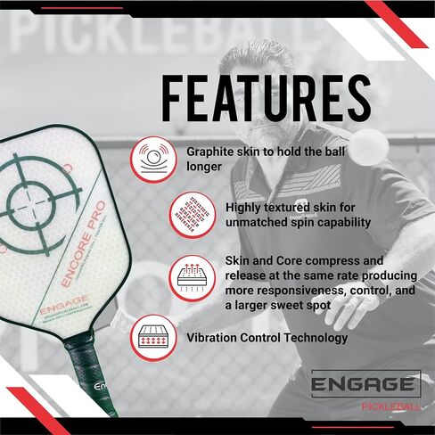 Engage Encore Pro Pickleball Paddle | USAPA Approved | Textured FiberTEK Fiberglass Face & ControlPRO Polymer Core in Saudi Arabia