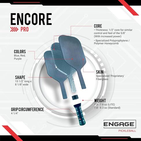 Engage Encore Pro Pickleball Paddle | USAPA Approved | Textured FiberTEK Fiberglass Face & ControlPRO Polymer Core in Saudi Arabia