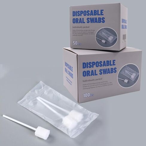 100 قطعة من مسحات الفم للاستعمال مرة واحدة، مسحات للعناية بالفم على شكل أسنان لتنظيف تجويف الفم، مسحة إسفنجية للبالغين المسنين، بدون نكهة (100 قطعة) in Kuwait