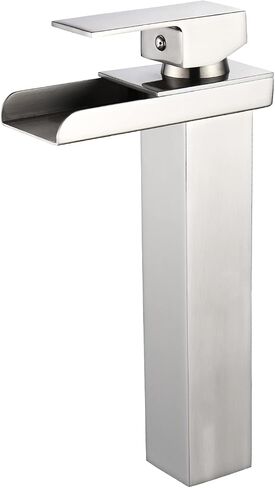 Wovier Chrome Waterfall Spout Bathroom Sink Faucet with Supply Hose,Single Handle Single Hole Vessel Lavatory Faucet,Slanted Body Basin Mixer Tap Tall Body Commercial(No LED) in Saudi Arabia