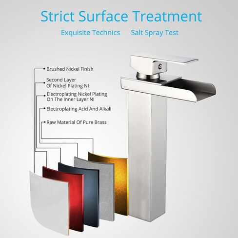 Wovier Chrome Waterfall Spout Bathroom Sink Faucet with Supply Hose,Single Handle Single Hole Vessel Lavatory Faucet,Slanted Body Basin Mixer Tap Tall Body Commercial(No LED) in Saudi Arabia