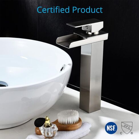 Wovier Chrome Waterfall Spout Bathroom Sink Faucet with Supply Hose,Single Handle Single Hole Vessel Lavatory Faucet,Slanted Body Basin Mixer Tap Tall Body Commercial(No LED) in Saudi Arabia
