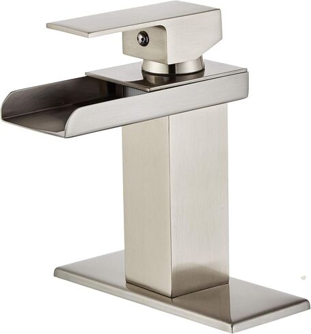 Wovier Chrome Waterfall Spout Bathroom Sink Faucet with Supply Hose,Single Handle Single Hole Vessel Lavatory Faucet,Slanted Body Basin Mixer Tap Tall Body Commercial(No LED) in Saudi Arabia