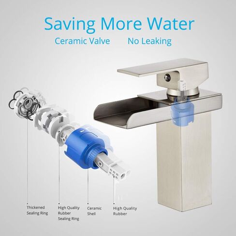 Wovier Chrome Waterfall Spout Bathroom Sink Faucet with Supply Hose,Single Handle Single Hole Vessel Lavatory Faucet,Slanted Body Basin Mixer Tap Tall Body Commercial(No LED) in Saudi Arabia