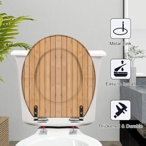 Round Toilet Seat Weathered white plank Resin Toilet Seat Quietly Slow Close with Quick-Release Hinges Toilet Seat with Cover Easy to Clean Install in Saudi Arabia