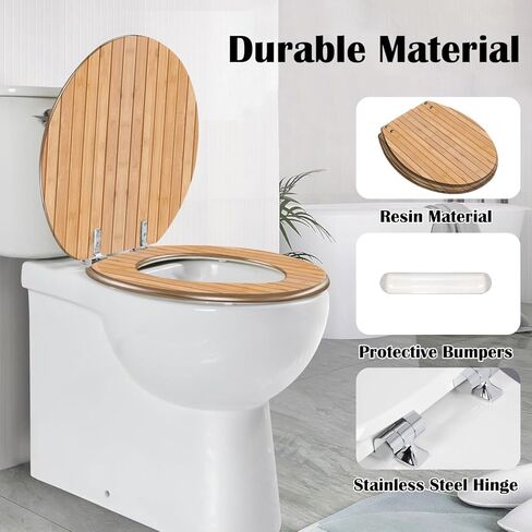 Round Toilet Seat Weathered white plank Resin Toilet Seat Quietly Slow Close with Quick-Release Hinges Toilet Seat with Cover Easy to Clean Install in Saudi Arabia