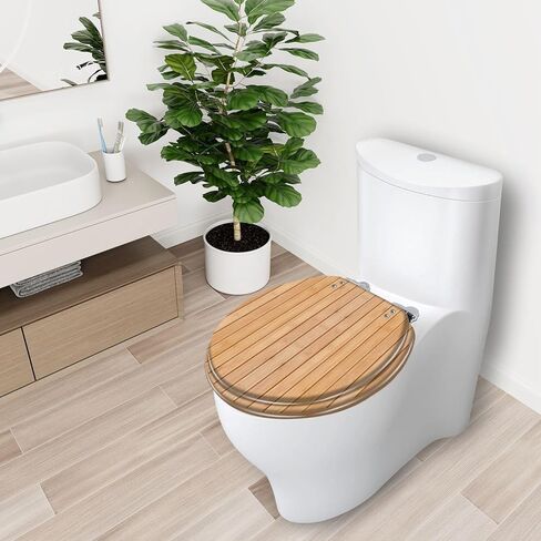 Round Toilet Seat Weathered white plank Resin Toilet Seat Quietly Slow Close with Quick-Release Hinges Toilet Seat with Cover Easy to Clean Install in Saudi Arabia