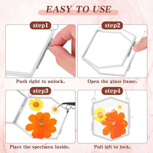 Leinuosen 8 Pcs Hanging Glass Floating Frame 3.7'' x 3.3'' Pressed Flower Frame Vintage Brass Hexagon Floating Picture Frame Double Picture Artwork Display Frame for Photo Picture DIY Home (Gold) in Saudi Arabia