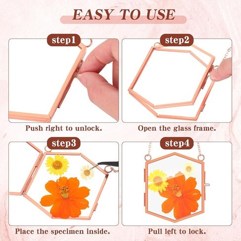 Leinuosen 8 Pcs Hanging Glass Floating Frame 3.7'' x 3.3'' Pressed Flower Frame Vintage Brass Hexagon Floating Picture Frame Double Picture Artwork Display Frame for Photo Picture DIY Home (Gold) in Saudi Arabia