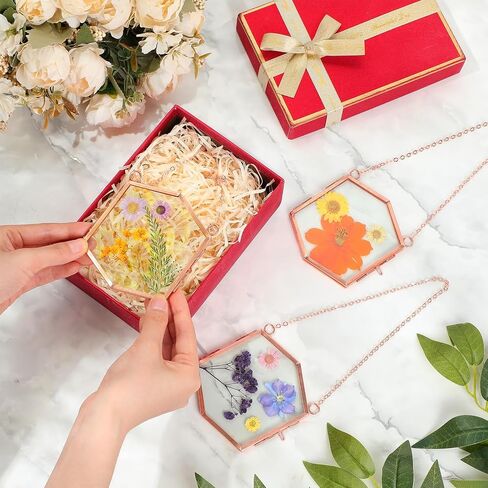 Leinuosen 8 Pcs Hanging Glass Floating Frame 3.7'' x 3.3'' Pressed Flower Frame Vintage Brass Hexagon Floating Picture Frame Double Picture Artwork Display Frame for Photo Picture DIY Home (Gold) in Saudi Arabia