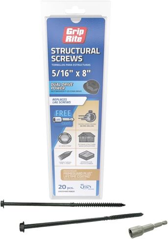 GRSSHW516820-GRIP-RITE 5/16 X 8" PRIMEGUARD Plus Coated HEX Washer Head Type 17 Point Structural Screw 20PC in Saudi Arabia