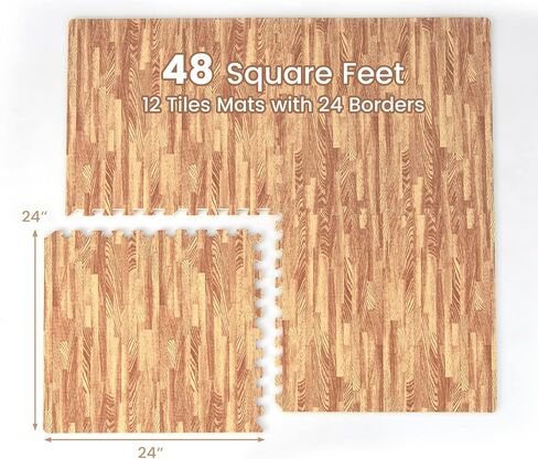 Tangkula 12 Tiles Foam Flooring Mats with Border, 48 SQ FT EVA Interlocking Exercise Foam Mats for Exercise Equipment, Elastic Puzzle Play Mats, 3/8" Thick Non-Slip Workout Floor Mats for Home Gym in Saudi Arabia