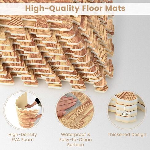 Tangkula 12 Tiles Foam Flooring Mats with Border, 48 SQ FT EVA Interlocking Exercise Foam Mats for Exercise Equipment, Elastic Puzzle Play Mats, 3/8" Thick Non-Slip Workout Floor Mats for Home Gym in Saudi Arabia