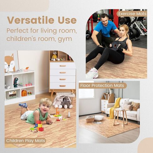 Tangkula 12 Tiles Foam Flooring Mats with Border, 48 SQ FT EVA Interlocking Exercise Foam Mats for Exercise Equipment, Elastic Puzzle Play Mats, 3/8" Thick Non-Slip Workout Floor Mats for Home Gym in Saudi Arabia