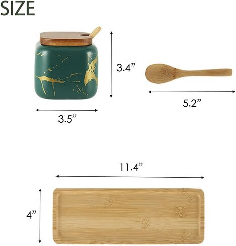 3 Pack Ceramic Sugar Container Set, Salt Cellar, Salt and Pepper Bowls, Square Spice Jars, Condiment Jars with Lids, Tray and Spoons for Kitchen Counter, 12oz Capacity, LKS034 in Saudi Arabia