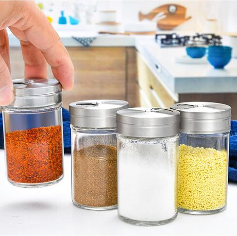 4pcs Salt and Pepper Shakers Set 3oz Glass Seasoning Containers with Adjustable Pour Holes for Table Salt Spice Dispenser in Saudi Arabia