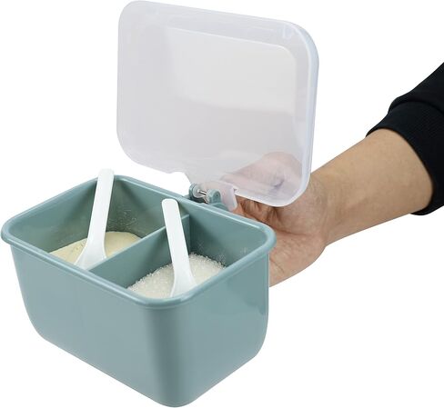 EIKS Plastic 2-Grid Condiment Container Seasoning Jar with Spoon and Lid for Sugar Slat Spice (Green) in Saudi Arabia