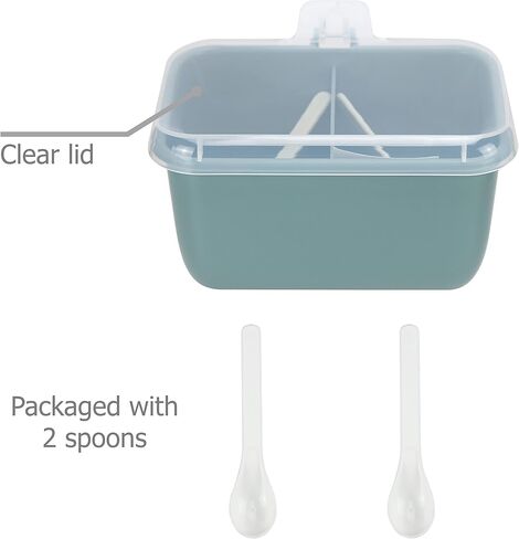 EIKS Plastic 2-Grid Condiment Container Seasoning Jar with Spoon and Lid for Sugar Slat Spice (Green) in Saudi Arabia