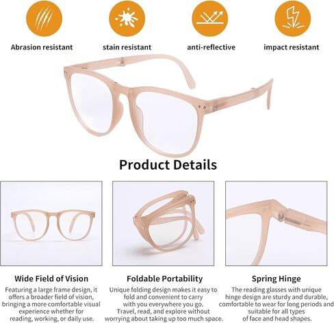 Large Frame Folding Reading Glasses for Women and Men Blue Light Blocking Readers Glasses for Reading with Portable Case in Saudi Arabia