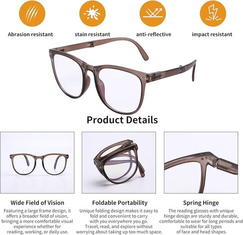 Large Frame Folding Reading Glasses for Women and Men Blue Light Blocking Readers Glasses for Reading with Portable Case in Kuwait