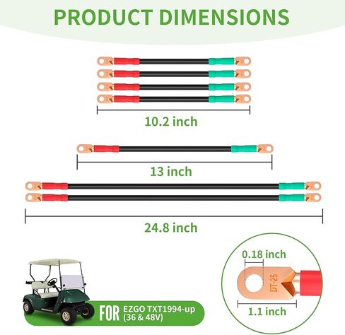 كابلات بطارية عربة الجولف 10L0L لعربة الجولف EZGO TXT 1994-UP لعربة الجولف 36 و48 فولت، مع 4 قياس 7 قطع سلك لحام تيار متردد/تيار مستمر مجموعة كابل بطارية عربة الجولف المرنة من النحاس النقي in Kuwait