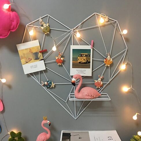 Creative Heart Shape Iron Grid Photo Wall Picture Display Hanging Panel Wall Photo Message Board Metal Shelves (Iron-Black) in Saudi Arabia
