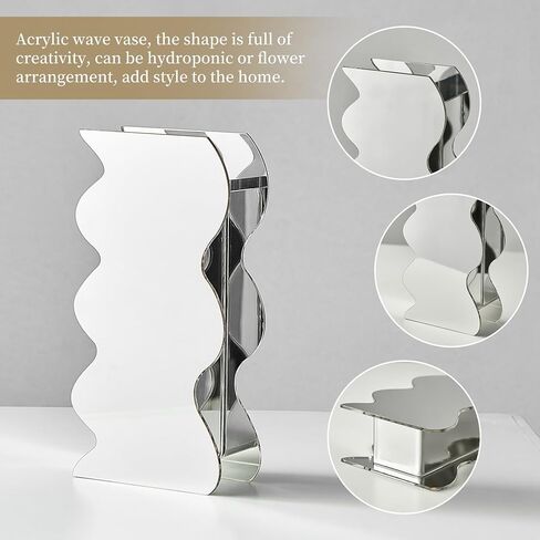 مزهرية أكريليك سوداء على شكل موجة مزهريات فريدة من نوعها للزهور ديكور المنزل الحديث لغرفة المعيشة الجرف محور الجدول ديكورات الجمالية مكتب مكتب ديكور هدايا الزفاف in Kuwait